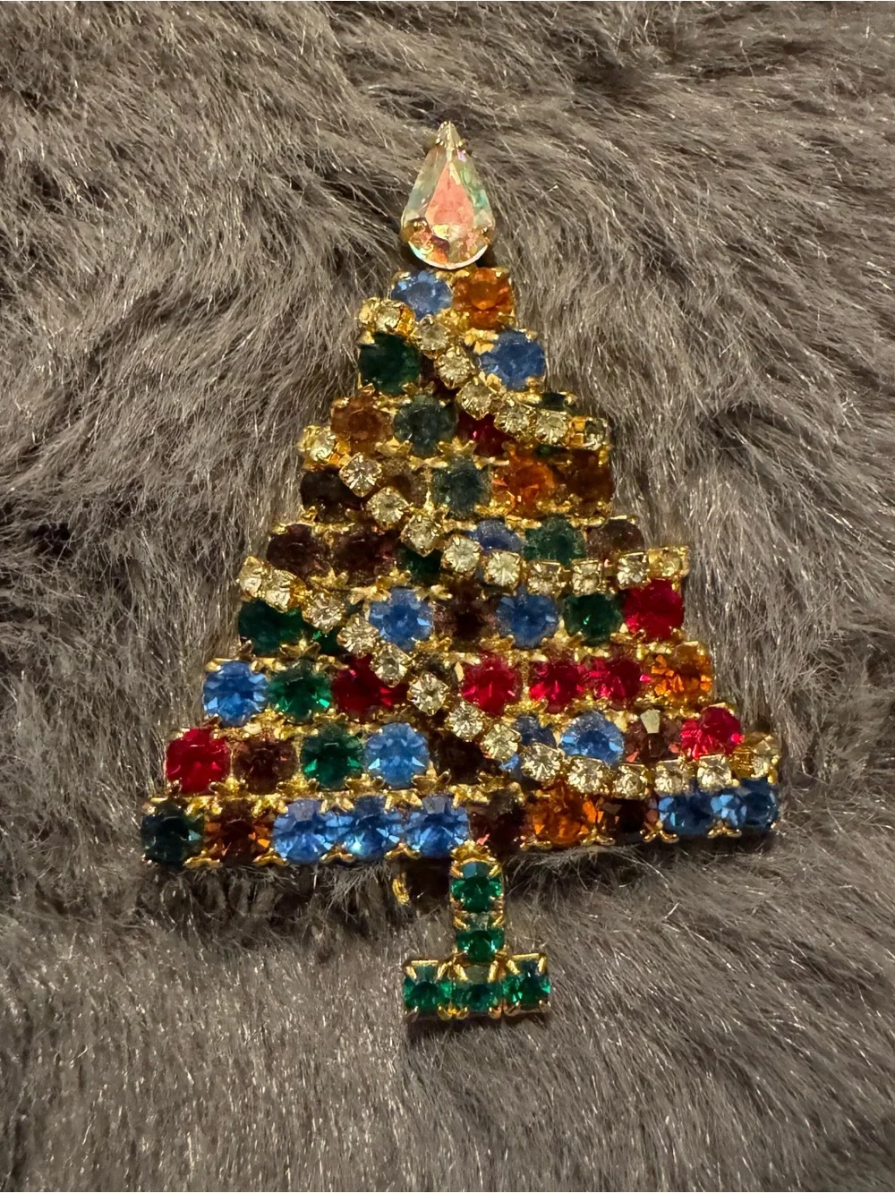 Christa’s‎ Tree Brooch Vintage Gold Tone Multicolor Rhinestones Elegant Jewelry